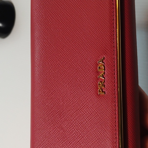 Prada Saffiano Leather Metal Bar Flap Continental Wallet W/Cardholder - Picture 2 of 13